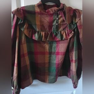 Tomboy Retro Plaid Ruffle Women's Blouse